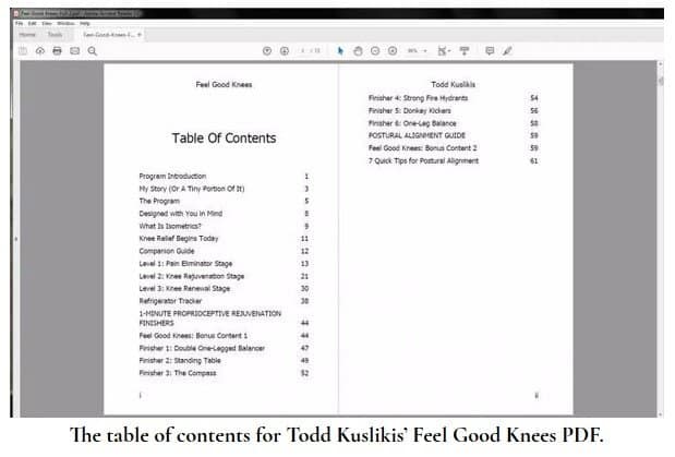 Feel Good Knees Table of Contents